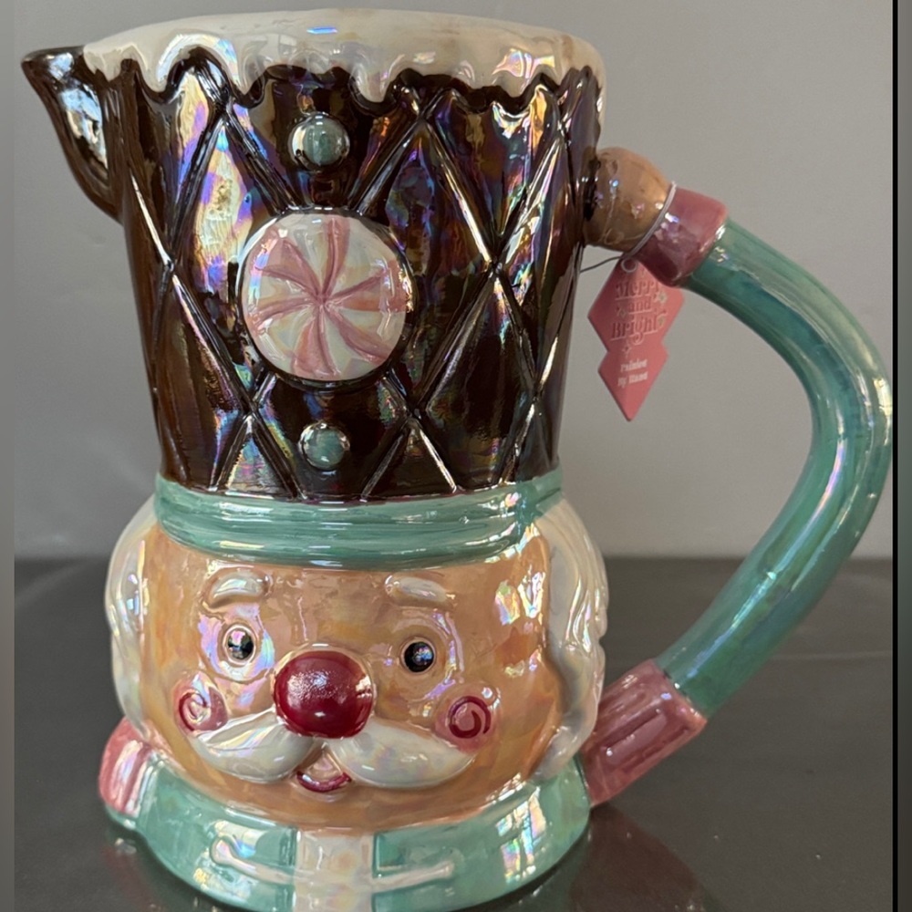 Christmas Merry and Bright Nutcracker Iridescent In LightBlue Pitcher. New.